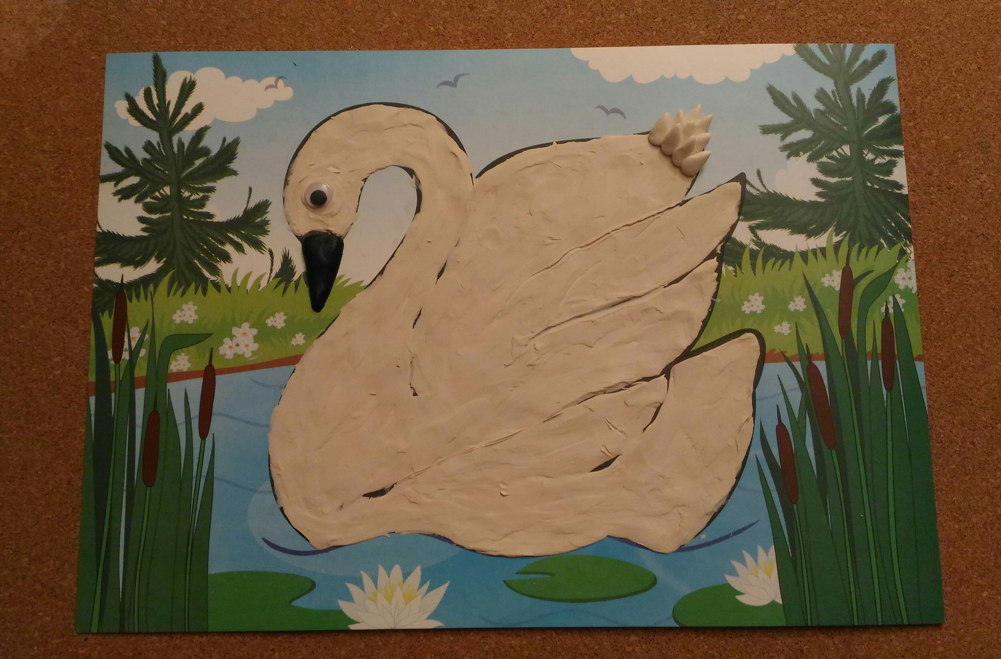 Пластилиновая живопись лебедь