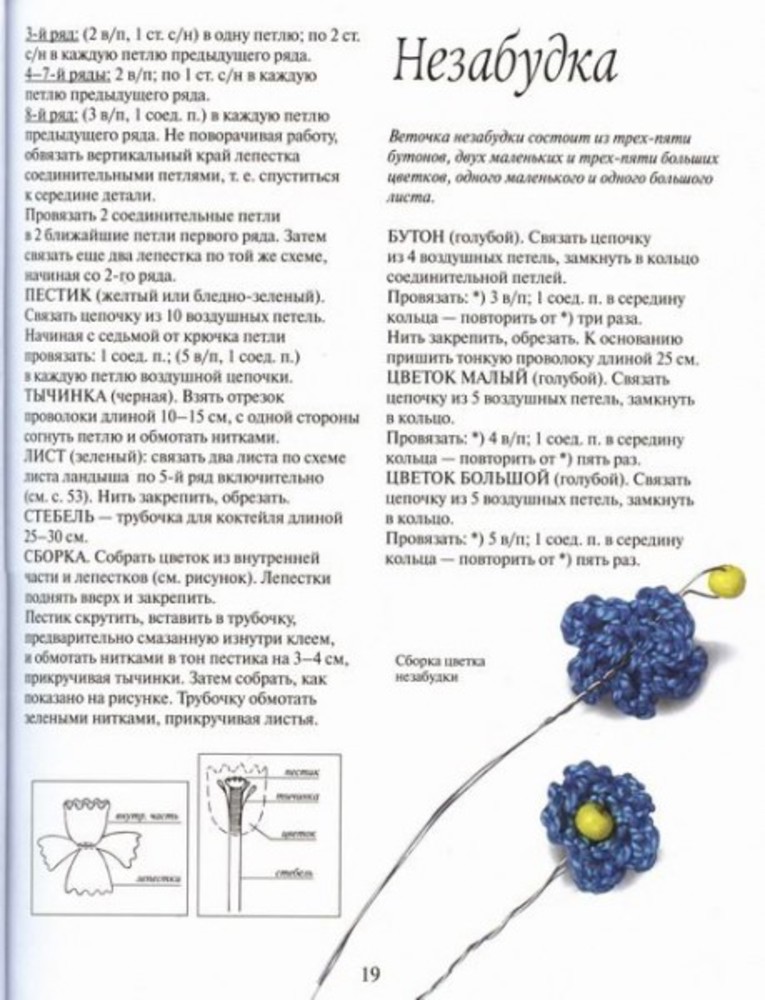 Лист сирени крючком схема и описание