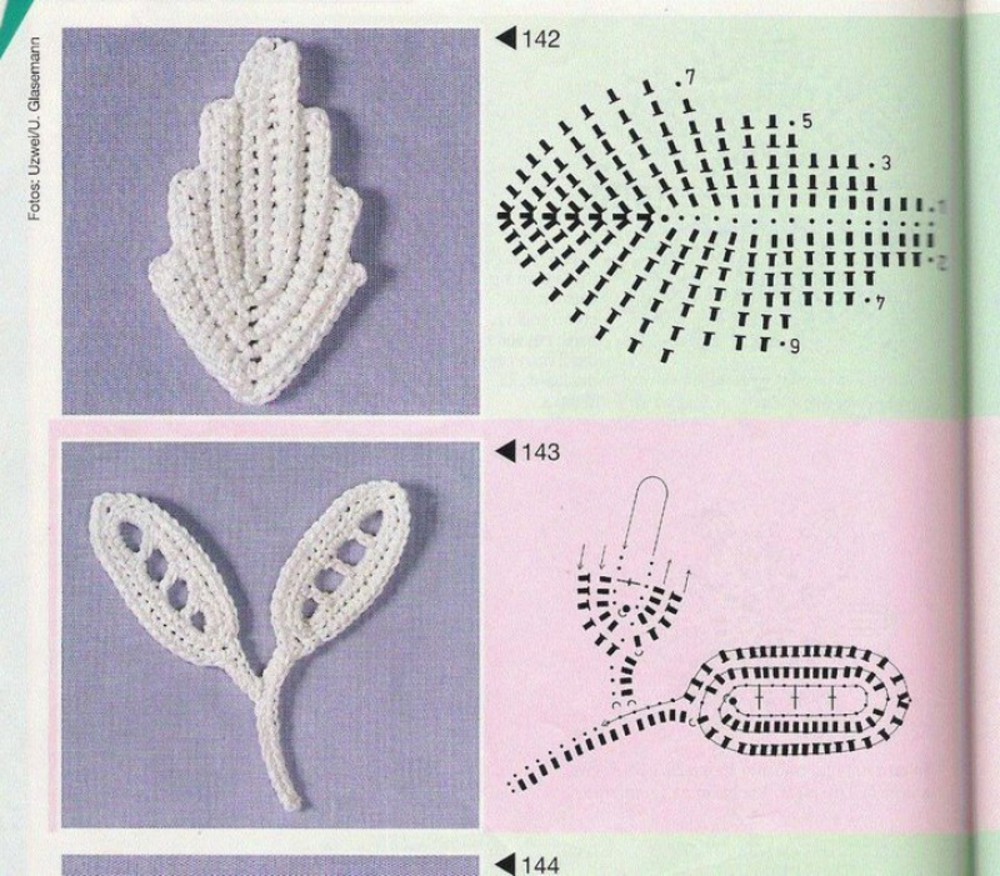 Листики крючком схемы и описание простые и красивые