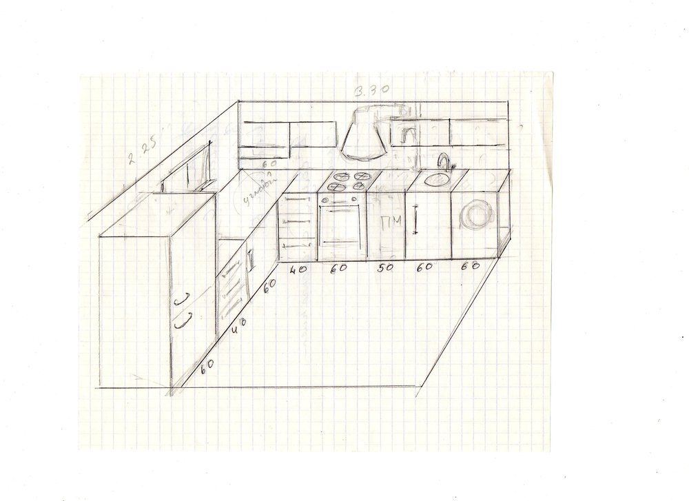 Чертеж кухни размер 3 3