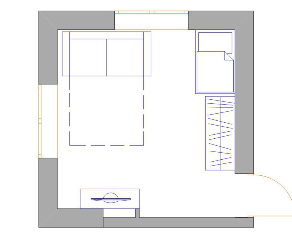 Расстановка мебели спальня 12 м