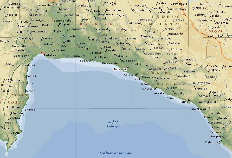 Карта побережья анталии