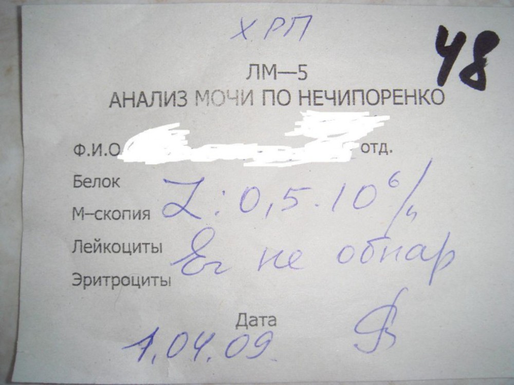 Анализ мочи по нечипоренко образец