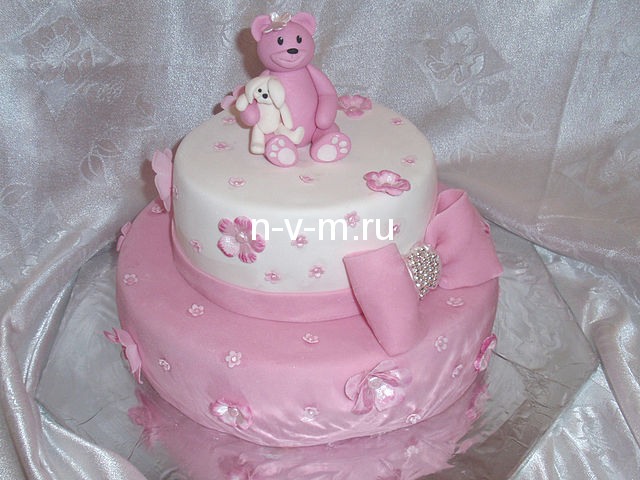 Торт для девочки розовый с мишкой
